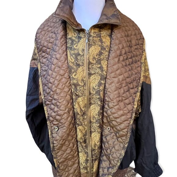 Vintage 80’s Lavon Cheerful Corp paisley windbreaker jacket black gold medium - Picture 2 of 7